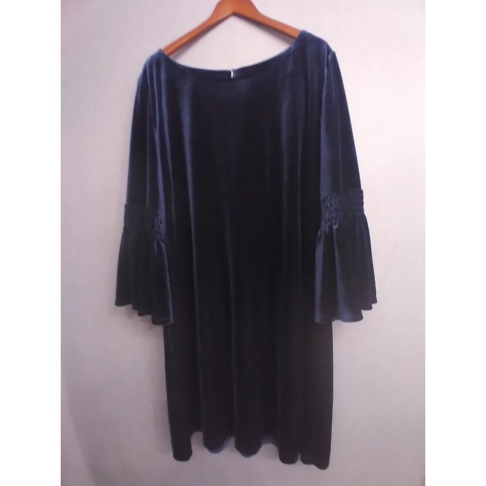 Velvet Dress Bell Sleeve Party Cocktail‎ Evening Dress Blue Size L